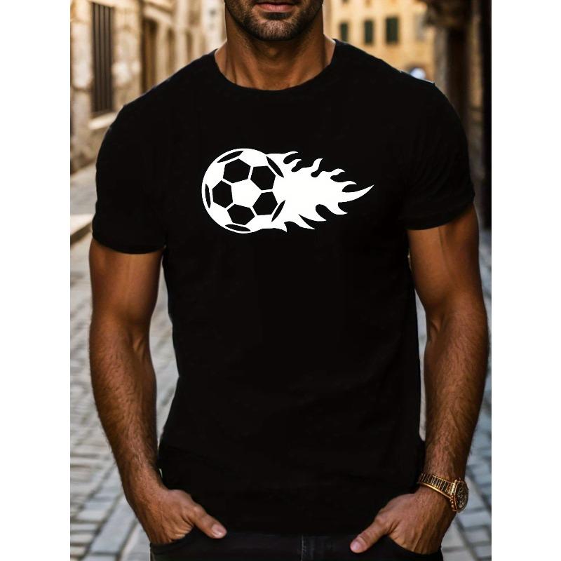 

Soccer Pattern T-Shirt - Machine Washable Round Neck Short Sleeve T-Shirt, for Everyday Match Day Wear - Casual Apparel, Sporty Style, Easy-Care Top 4XL чорний