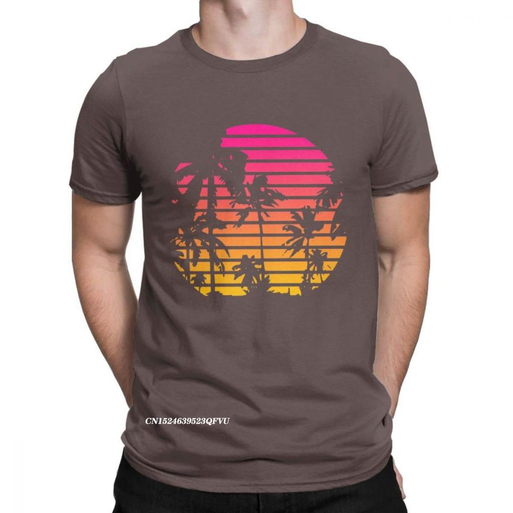 Sunset Palm Tree Vintage T Shirts 80s Synthwave Clothes Vaporwave Oversized T Shirt Men's T-Shirts Japanese