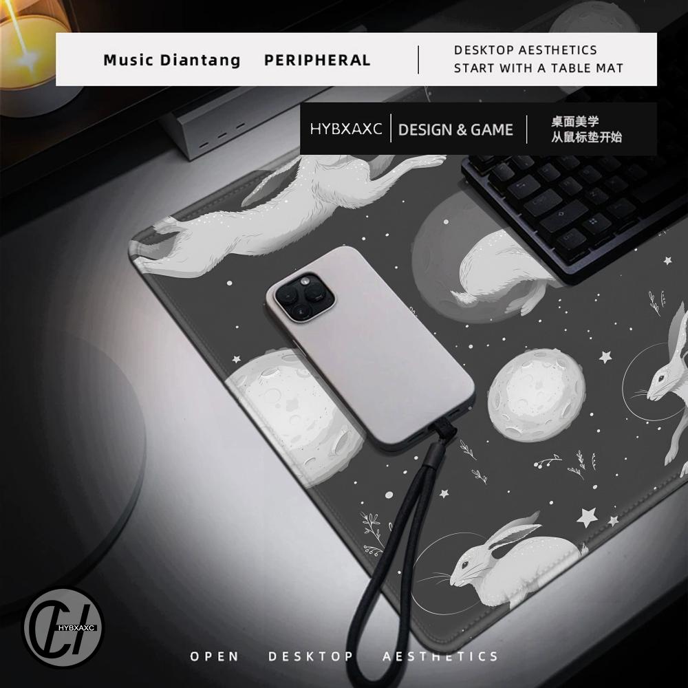 The white rabbit running on the moon Mouse Pad Desk Cute HD Desk Pad Extended Gaming Keyboard Mats Large XXL Gamer