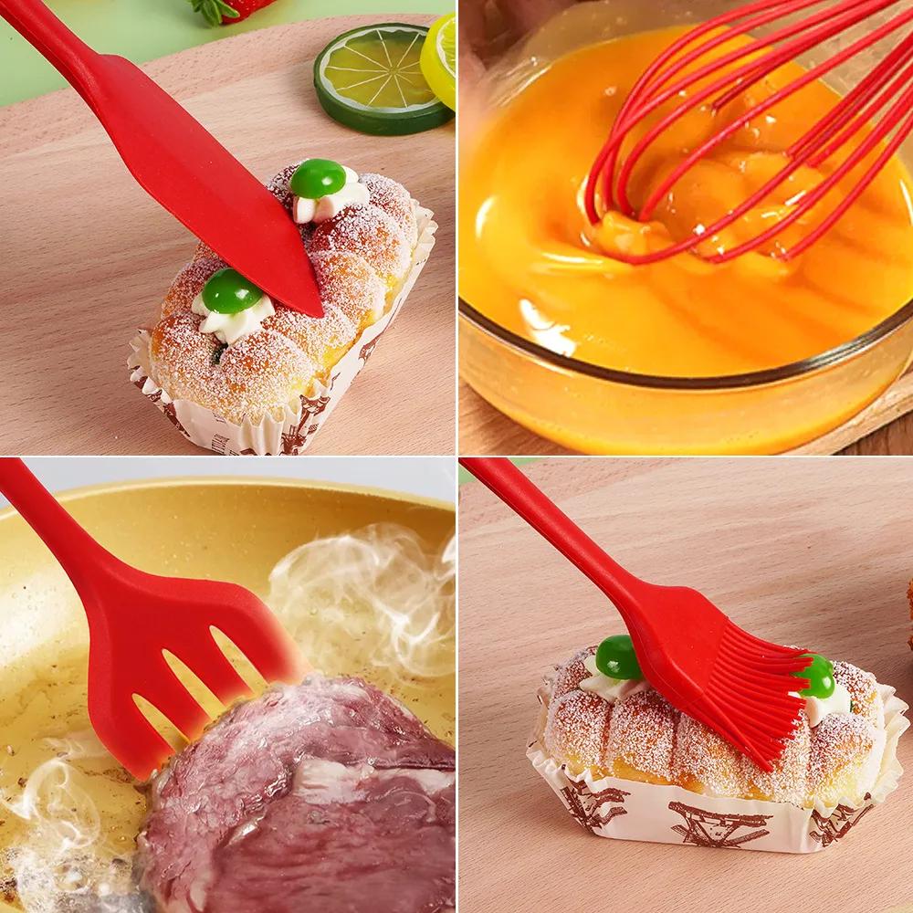 5Pcs Silicone Baking Utensils Set Non-Stick Silicone Cake Spatula Cooking Shovel Whisk Oil Brush Flexible Kitchen Utensils Sets