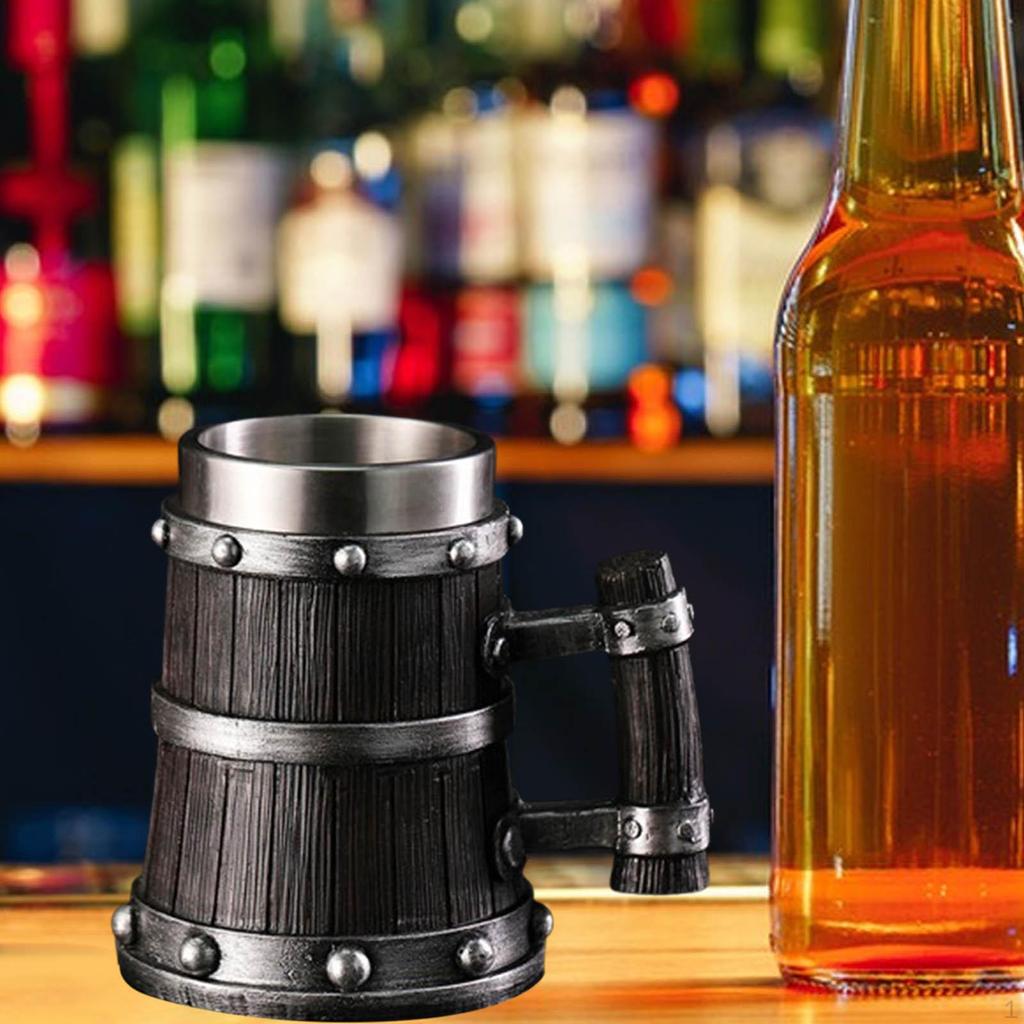 Holzfass Bierkrug Trinkgeschirr Dekorativer handgemachter Krug mit Henkel Vintage Design Tasse