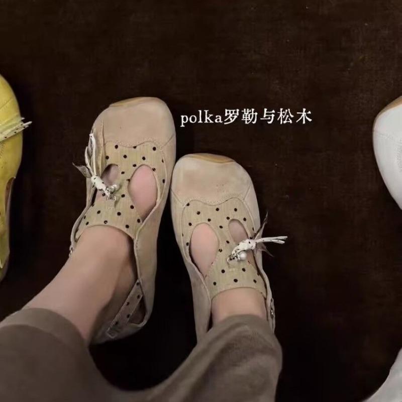 Sheepskin Version Retro Sports Hiking Shoes Women's Versatile Casual Hollow Mary Jane Shoes Velcro Single Shoes Women