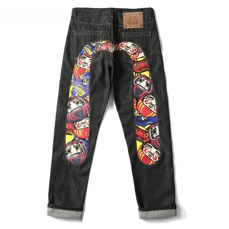 Nuovi jeans stampati alla moda retrò hipster giapponese hip-hop High Street Leisure Slim Straight Ricamo Y2k Pantaloni con cuciture