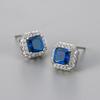 Classic Luxury Shining Zircon Square Color Imitation Gemstone Stud Earrings for Women Trendy Exquisite Stainless Steel Jewelry