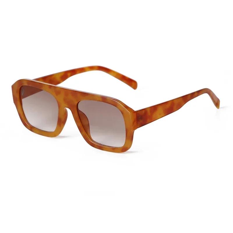 Vintage Yellow Oversized Square Sunglasses Women Men Luxury Designer Flat Top Tortoiseshell Sunglasses Lentes  Mujer S3917