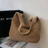Yogodlns New Grass Women Travel Beach Bags Single Handle Shoulder Bags Grass Large Capacity Tote Bag Hand Woven Bag for Women