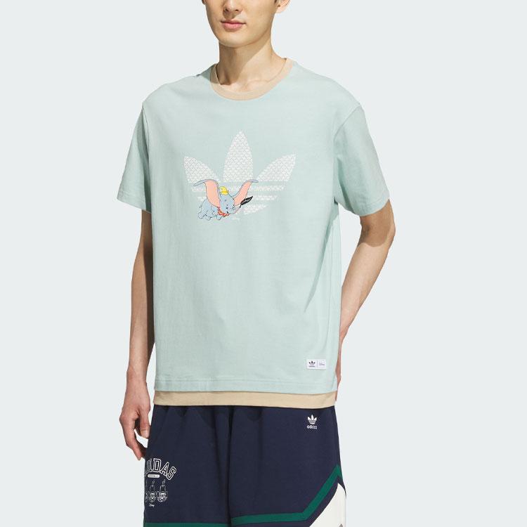 Adidas Originals X Disney Dumbo Sportswear Cartoon Pattern Logo Print Color Block Short Sleeve T-Shirt Unisex Tops Smoke-Green IN1073