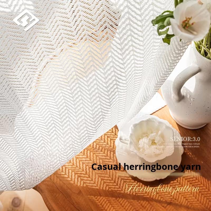 New Arrival Balloon Chiffon White Sheer Tulle Voile Luxury Curtains 100% Polyester Geometric Pattern Modern Shading Living