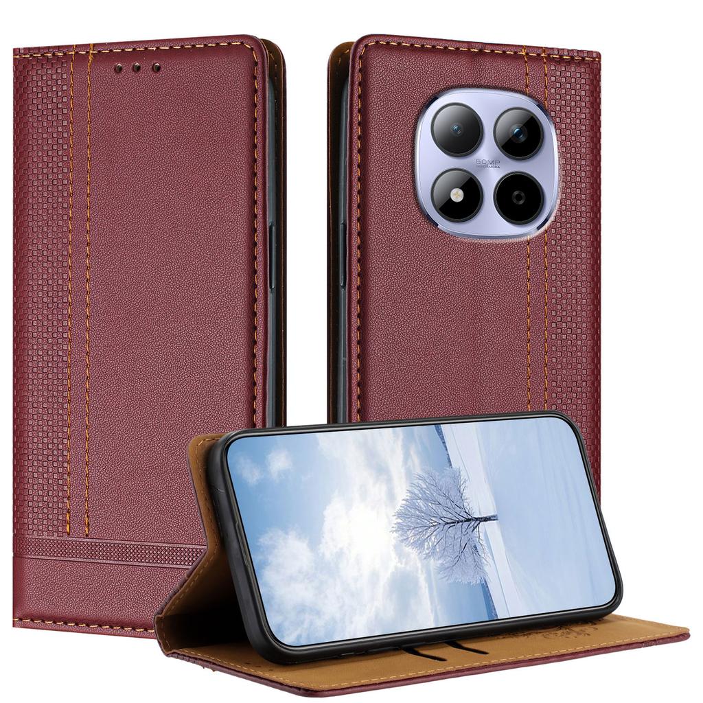 Pro Xiaomi Redmi Note 15 Pro 4G (Globální) Pouzdro ve tvaru L s mřížkovaným vzorem, kožené, s podpěrou a přihrádkami na karty