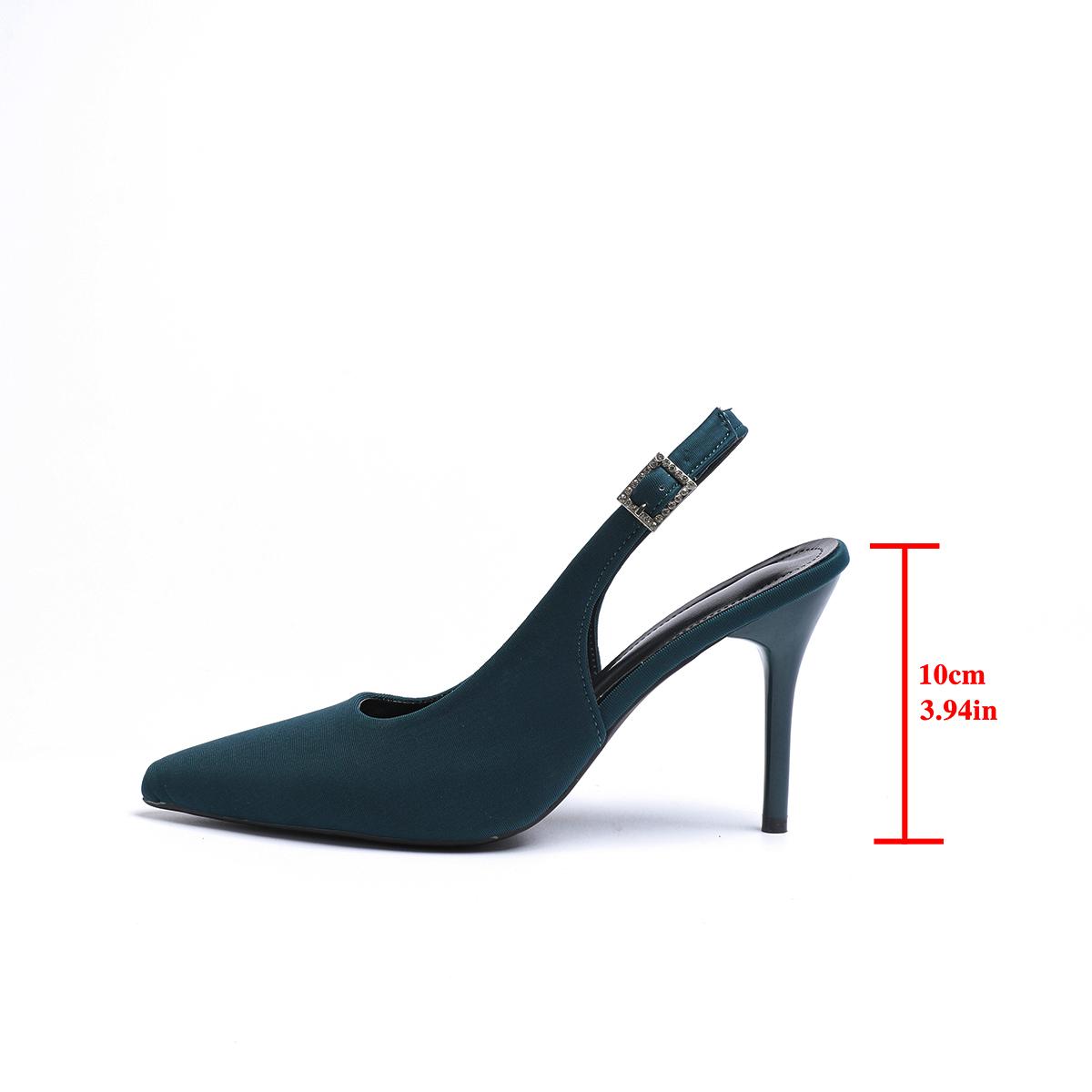 

Fashion Dark Green Slingback Sandals Woman Brand Design Pointed Toe High Heel Pumps Ladies Rhinestone Evening Party Stiletto Shoes 35