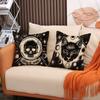 Halloween Throw Pillow Happy Black Cat Skull Print Cushion Linen Comfortable Home Decor Sofa Cushion Cover