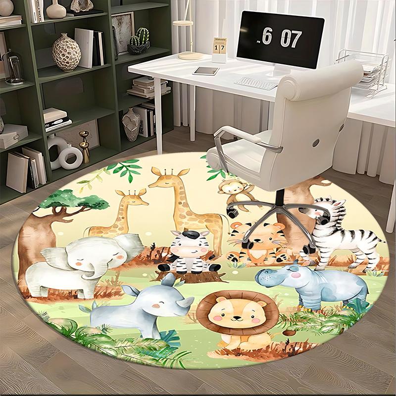 Adorable Jungle Animal Office Carpet Chair Mats, Cute Safari Print for Home Decor, Office Rug, Gift Idea, Suitable for Bedroom, Living Room, Various