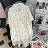 Xingdailu Cartoon Pattern Cardigan Loose Short Sleeve Summer Cute Cartoon Bubble Wrinkle Spring And Summer Loungewear