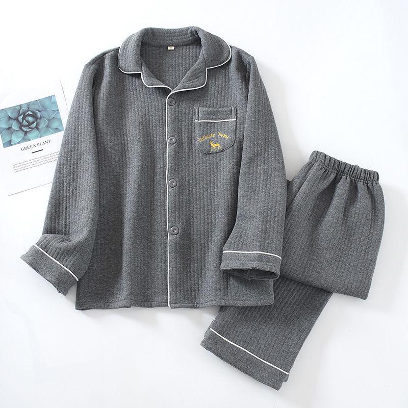 G5Z Men's Korean Style Quilted Pajamas - Thick Air Cotton, Loose Fit, Plus Size, For Autumn/Winter/Spring Homewear
