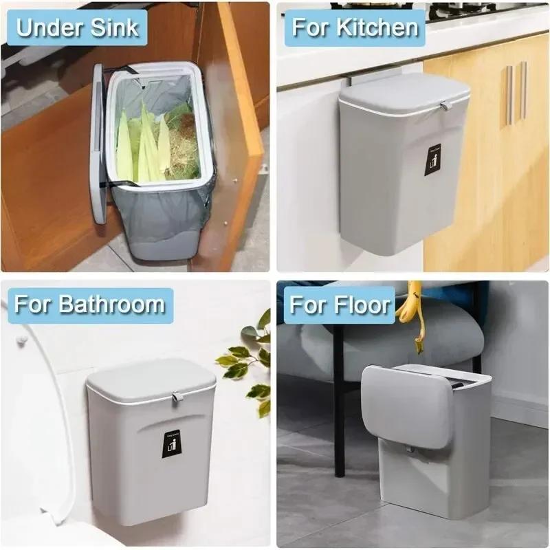 Nástěnný kbelík na kuchyňský odpad pro domácnost, velký objem s víkem, sanitární kbelík, úložný prostor s elastickým víkem, uzavřený kbelík