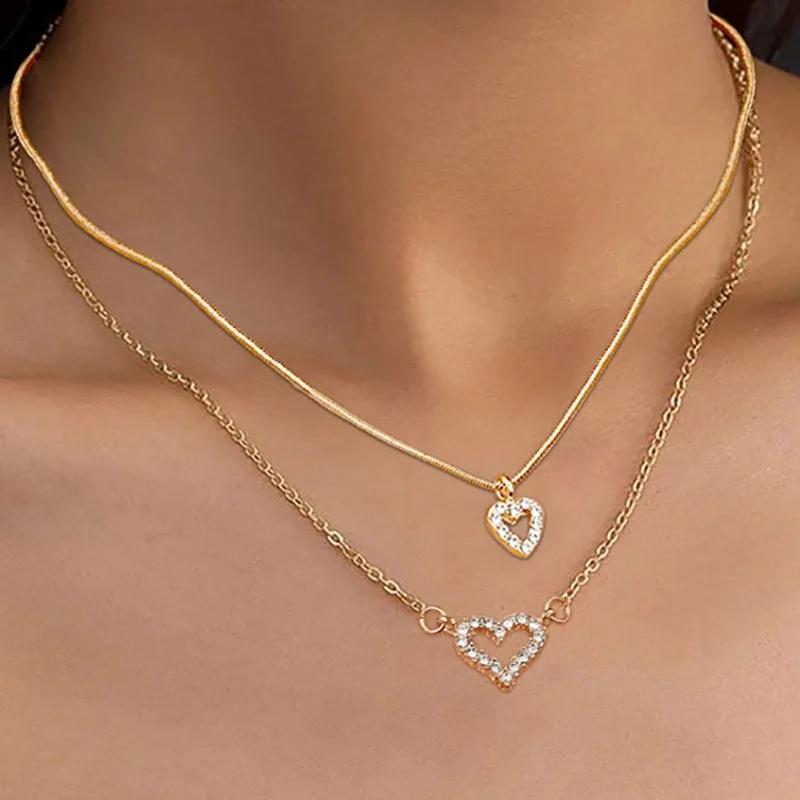 Šperky Charm z nerezové oceli s dvojitou vrstvou s přívěskem broskvové srdce pro ženy Roztomilý cool řetízek klíční kosti Estetické šperky Y2k