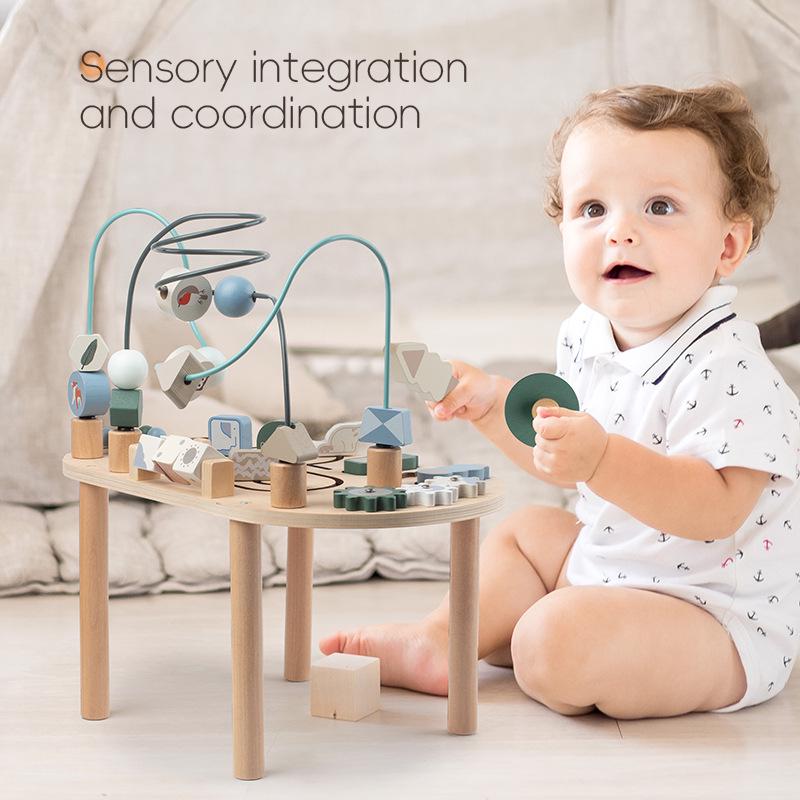 Montessori Wooden Bead Maze & Busy Board Toy for Ages 0-3