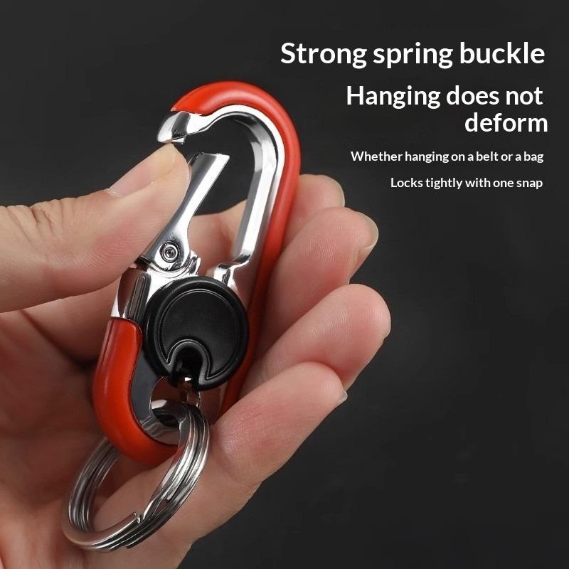 Rotatable Lock Carabiner Keychain Rustproof Metal Double Ring Anti-Lost Key Holder for Camping Hiking Gears