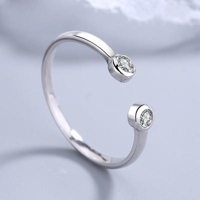 S925 Sterling Silver Korean Style Simple Open Double Diamond Ring Women's All-Match Simple Accessories Fashion Ring Ring