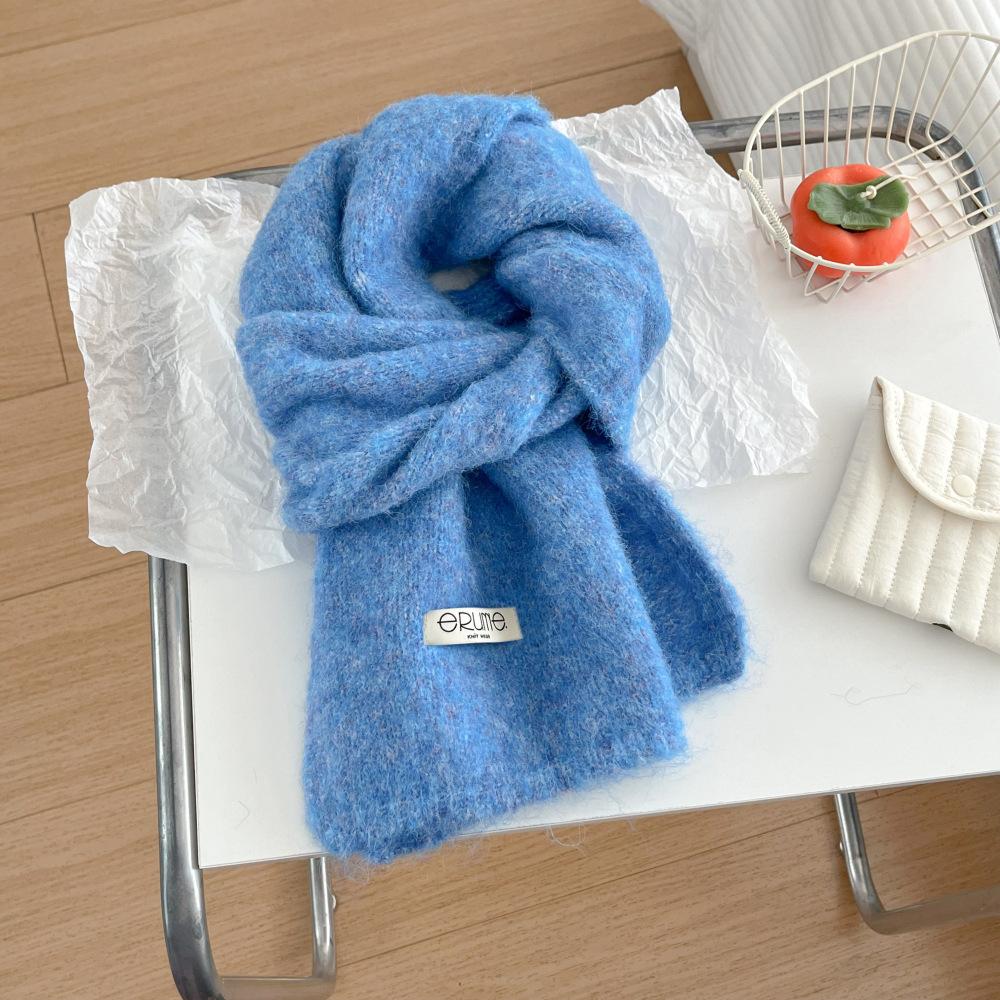 Ocean blue knitted scarf female new blended Korean versatile atmosphere student neck scarf