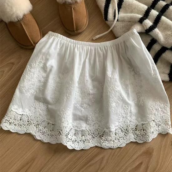 Kadın Gömlek Uzatıcı Elastik Yüksek Bel Oyuk İşleme Dantel Çiçek Desenli Mini Etek Düz Renk Popo Perdesi Uzatma