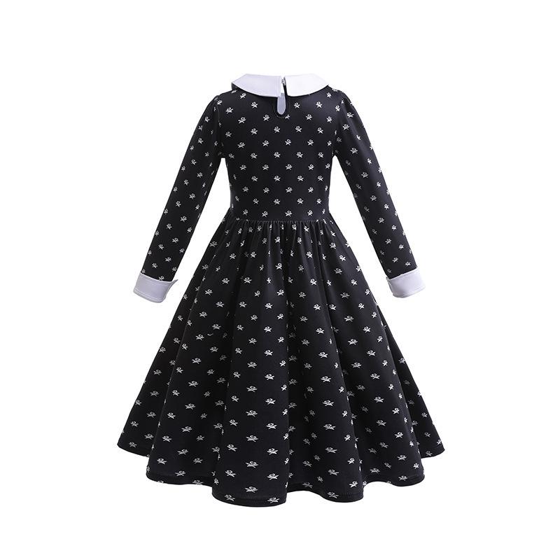 Children's long-sleeved skirt Adams family cosplay girls lapel mid-length dress
