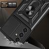 For Samsung Galaxy S23 FE Slide Lens Lid PC+TPU Phone Case Ring Kickstand Back Cover