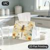 1pc Tissue Box, Watercolor Dragonfly Floral Soft Elegant Pattern, 2D Flat Printing, Many Uses, Can Be Washed, Tissue Pouch, for Nightstand, 2D Flat