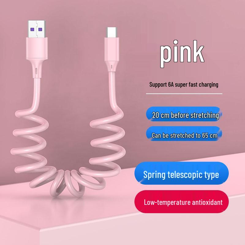 Câble USB Rétractable à Ressort Double Coude 6A Charge Rapide pour Téléphones & Voitures