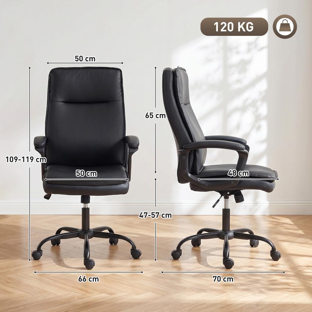 Office Chair, Ergonomic, PU Leather, Adjustable Height, Tilt, 360 Swivel, Black
