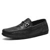 Mens Loafer Slip-On Shoes Genuine Leather Crocodile Texture Comfortable Casual Flat Winter
