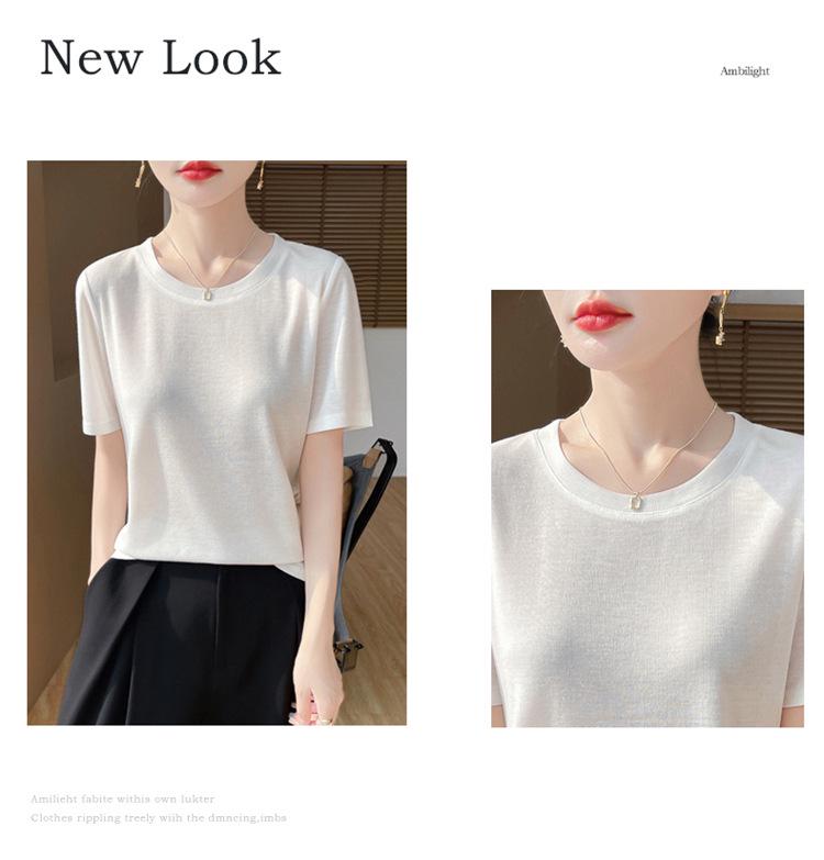 Tencel Women's Breathable Round Neck Short Sleeve Top - Spring & Summer Versatile Loose Fit