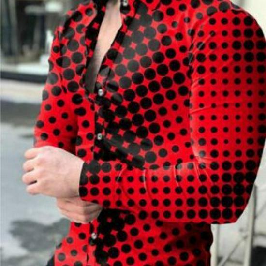 Wish2024 Men's 3D Print Polka Dot Long-Sleeved Shirt - European & American Style