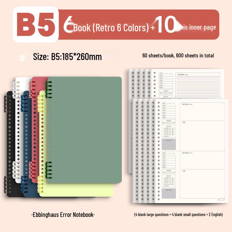 B5 Spiral Bound Loose-leaf Notebook with Colorful Retro Cover for Study and Office Use