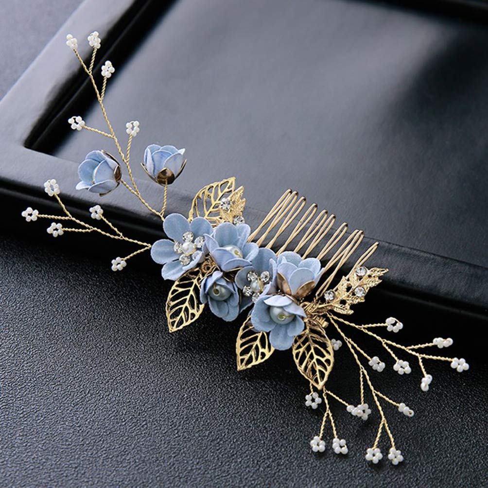 NUOBESTY 4 Pcs Wedding Hair Comb Rhinestones Crystal Floral Bridal Hair Clips Hair Pin Hair Jewelry for Wedding Dress Accessories -Blue