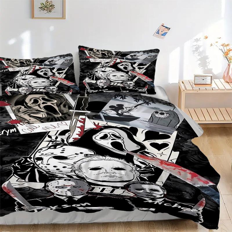 

3pcs Horror Movie Characters Duvet Cover Set - Soft & Breathable Bedding, Includes 1 Duvet Cover and 1/2 Pillowcases (No Insert) yy251107151 135x200cm