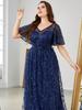European-American V-neck Lace Evening Dress with Mid-Sleeves, Elegant for Banquets and Spring Events.
