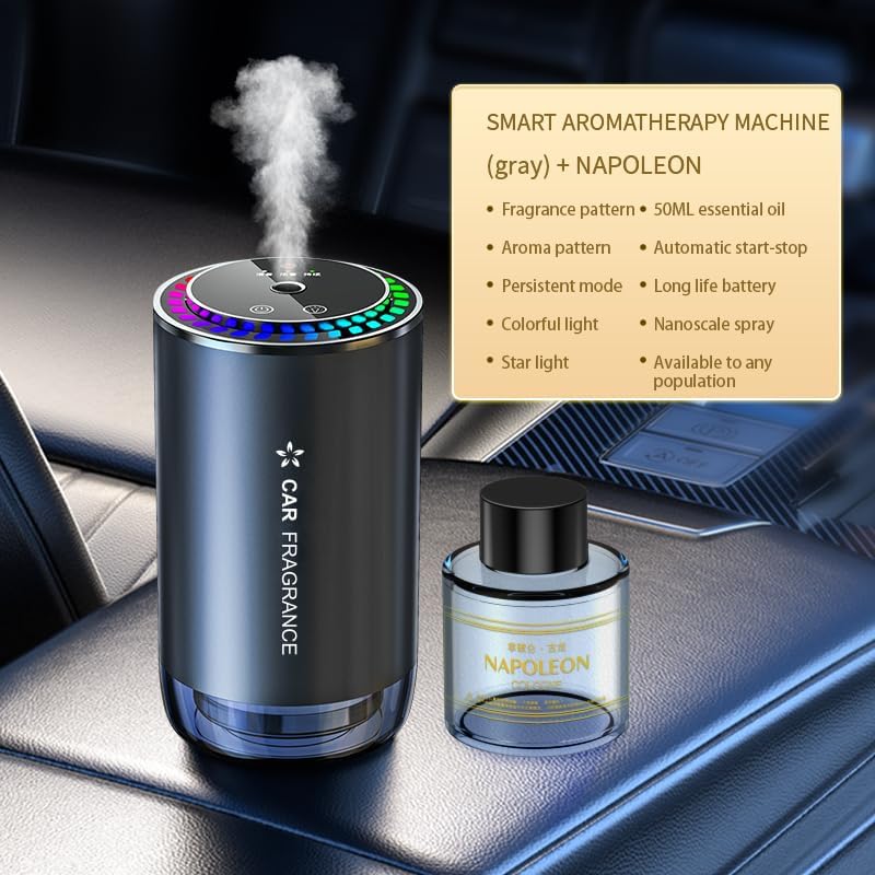 Smart Car Air Freshener Diffuser: 50ML Natural Car Fragrance Refill Lasts 3 Months, Rechargeable Car Scent Diffuser, Auto On/off Roof Starry Sky