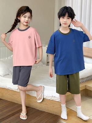 Summer Kids' Loose-Fit Lycra Cotton Pajama Set - Short Sleeve & Shorts
