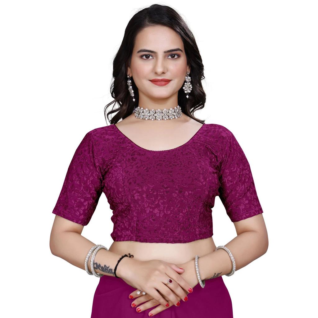 Indian Women Jacquard Fabric Choli Beautiful Round Neck Half Sleeves Blouse