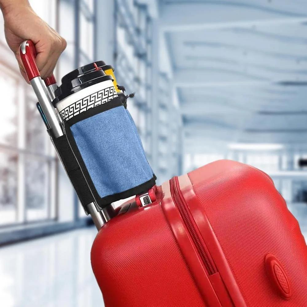 Getränkehalter für Reisegepäck, langlebig, freihändiger Koffer-Getränkebeutel, Reisehalter für Milch-, Tee- und Kaffeetassen, passend für alle Koffergriffe