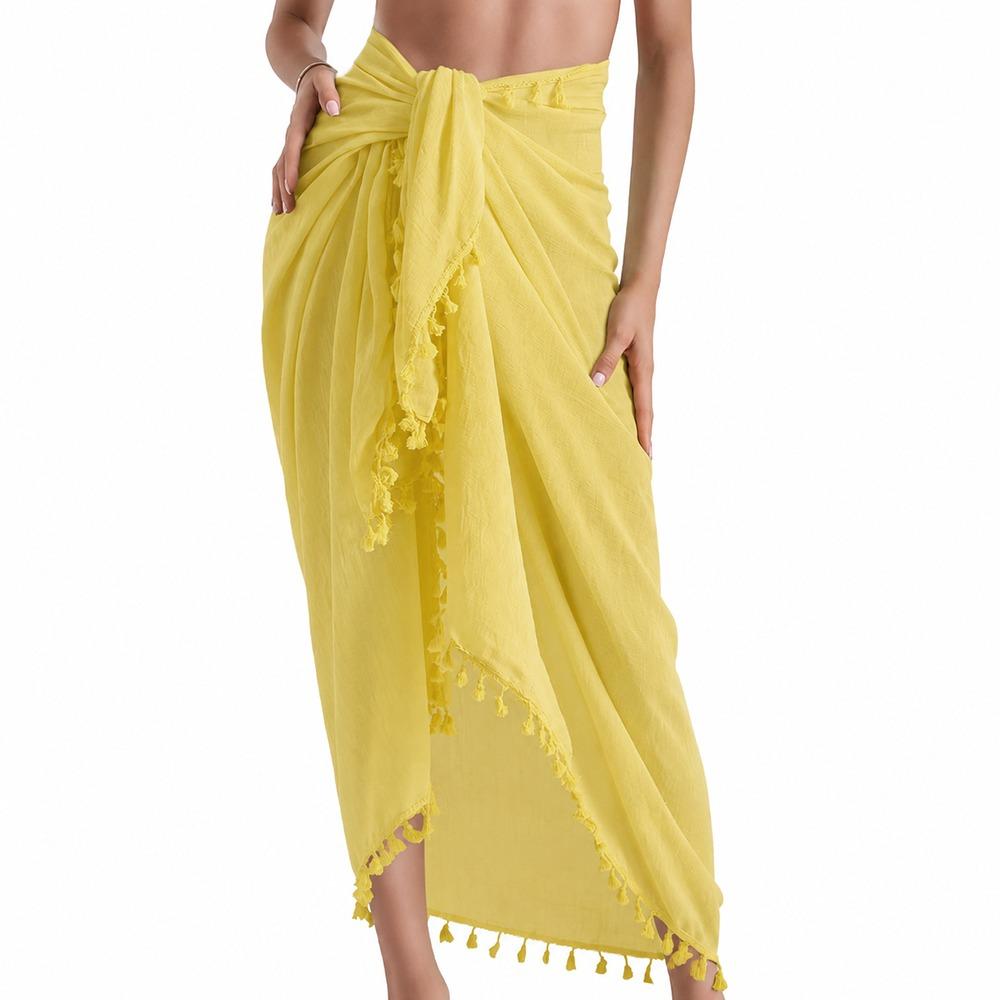 Solid Color Bikini Cover Up Sheer Design Sarong Beach Towel  for Women Seaside Holiday