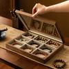 Multi-Compartment Wooden Storage Box with Lid for Collector's Bracelets, Large Capacity Clear Top Curio Organizer
