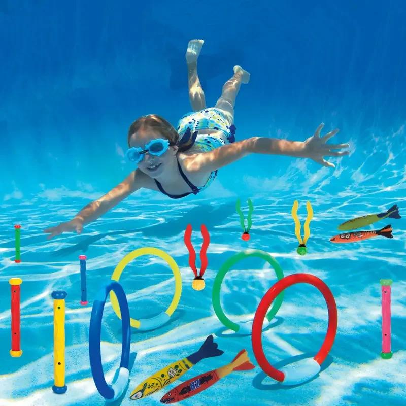 4×Summer Swimming Diving Toys Set Pool Swim Ring Water Sports Play Game Diving Ring Underwater Accessories Grabbing Toys for Kid