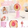 Portable Handheld Fan with Bunny Ear Design Rechargeable Battery Operated Small Desk Fan with Two Speed Settings and Gradient LED Light Base Fan