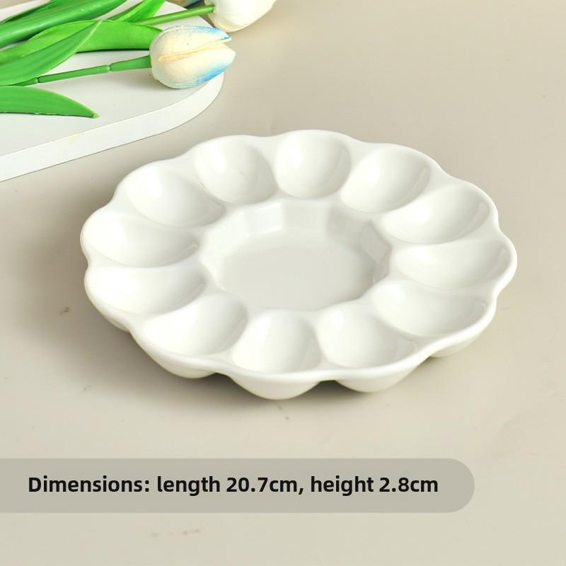 Ceramic Egg Tray with High Temperature Resistance, Household Cartoon Plate, Non-slip Bottom, Simplicity Kitchen Tableware