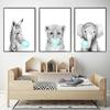 Nordic Kids Room Teal Bubble Elephant Giraffe Child Animal Minimalist Wall Art Print Canvas Painting Posters for Home Decor