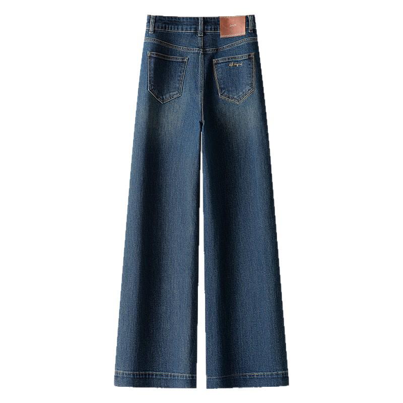 Autumn 2025 Women's Retro Blue High-Waist Wide-Leg Jeans, Slim Fit and Straight-Leg for Pear Shapes