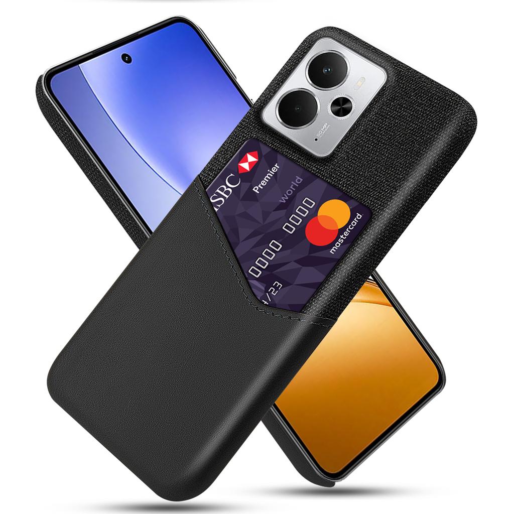 For Realme 14 5G Case PU Leather Cloth Texture Hard PC Phone Cover with Card Holder