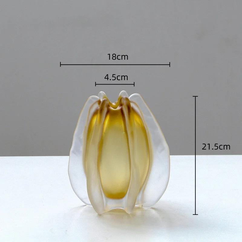 

Double-glazed Vase Yellow Matte Glass Bottle Irregular Folds Flower Vase Hydroponics Terrarium Home Decoration Accessories